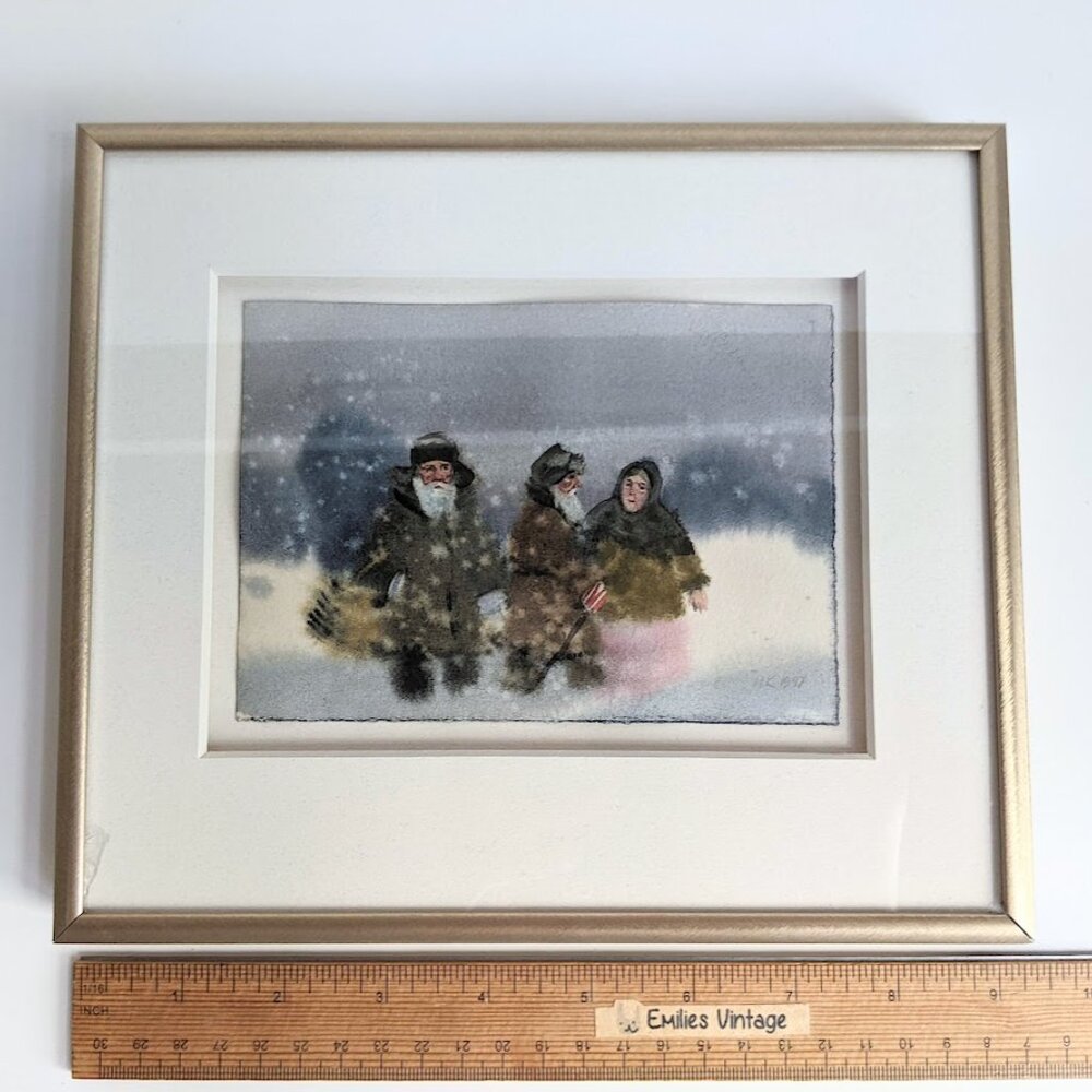 Original Watercolor Painting "Snow" (3 People) St Petersburg Russia - Picture 7 of 14